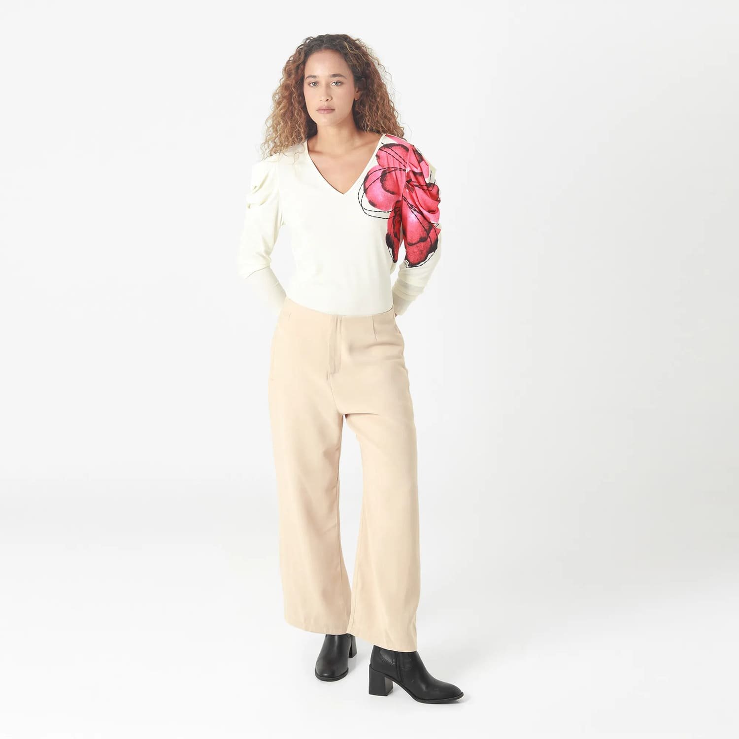 Asymmetric Floral Lantern Sleeve Top 1 Asymmetric Floral Lantern Sleeve Top