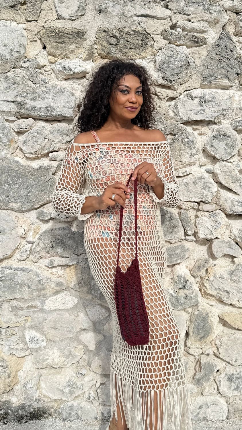 Cream Open-Knit Beach Cover-Up 3 Cream Open-Knit Beach Cover-Up - Image 3