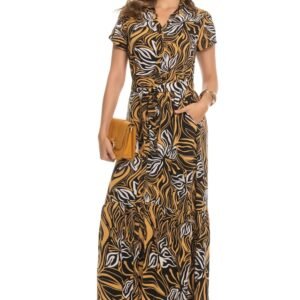 Mustard Print Dress with Pockets