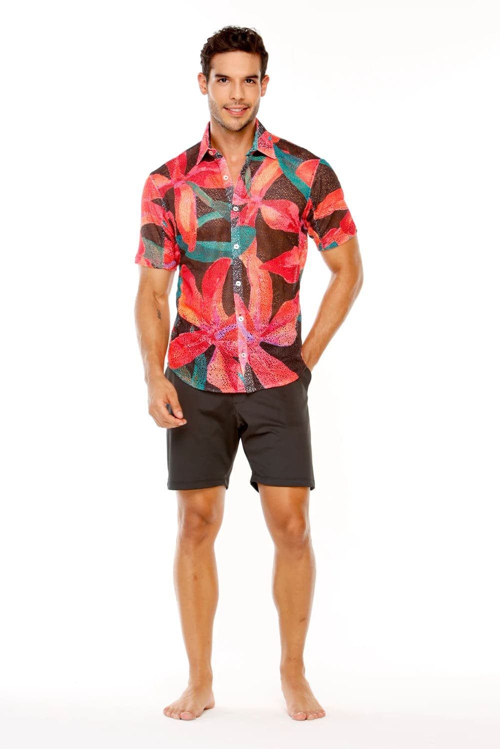 Tropical Orchid Slim Fit Mesh Shirt 1 Tropical Orchid Slim Fit Mesh Shirt
