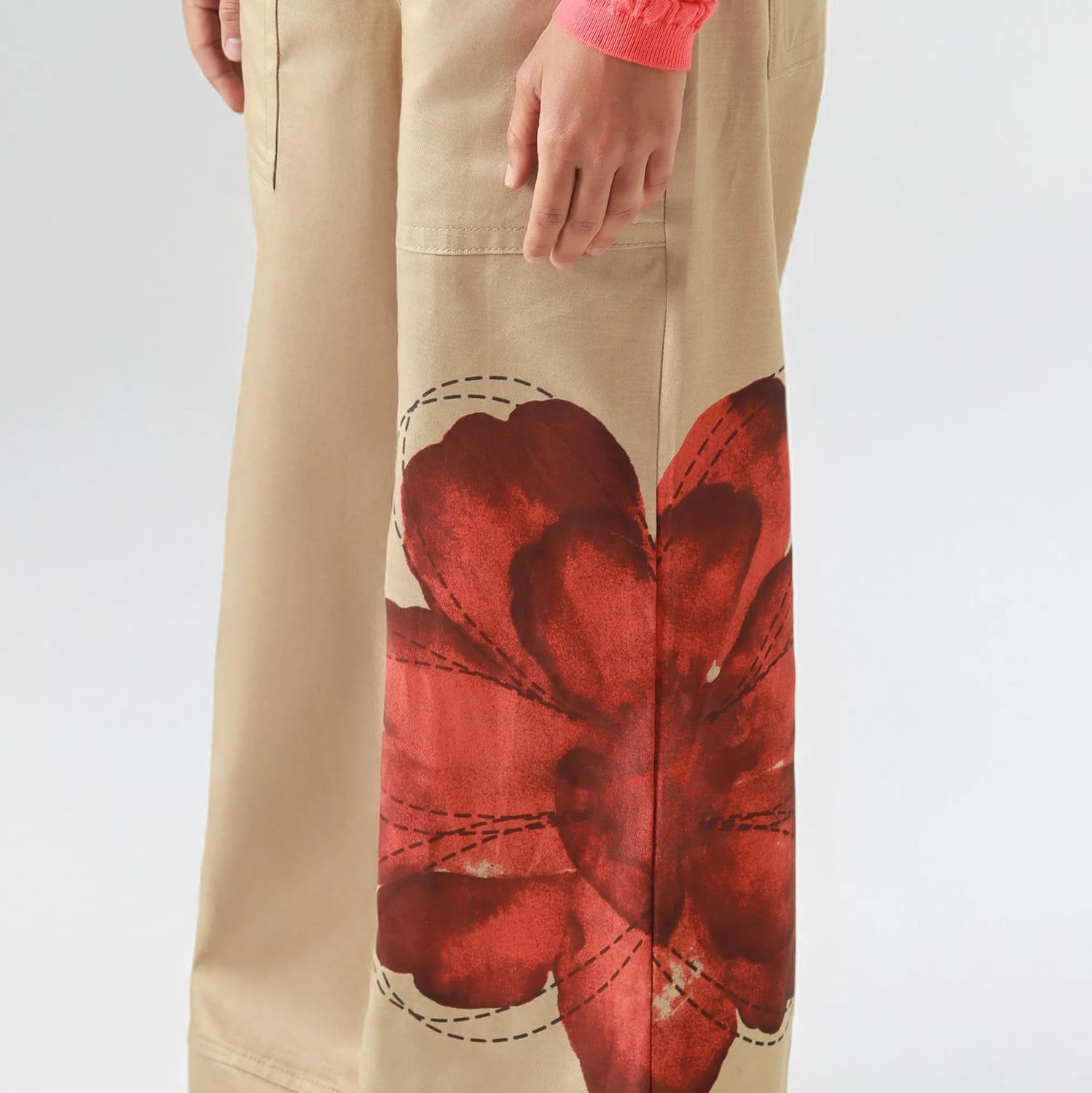 Beige Trousers with Large Red Flower Print 4 Beige Trousers with Large Red Flower Print - Image 4